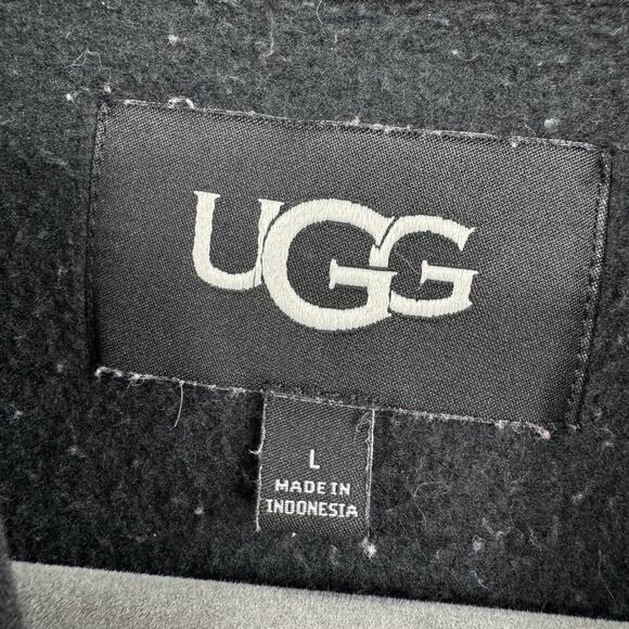 UGG Women's Rey Fuzzy Hoodie Sz L Black Spell Out Logo Fleece Lined Soft Lounge - Picture 5 of 10